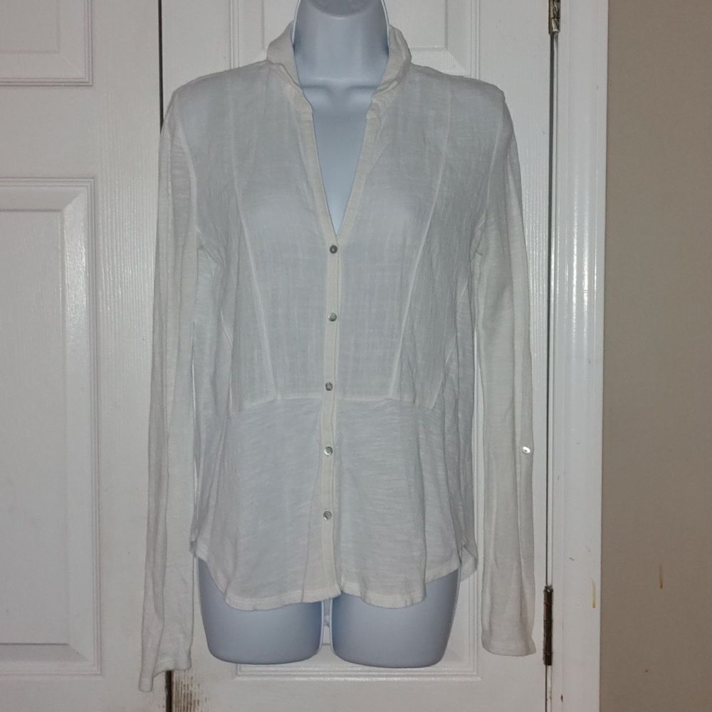 Lucky Brand Cotton Blend Lightweight Gauzey Long Sleeve White Collar Blouse XS